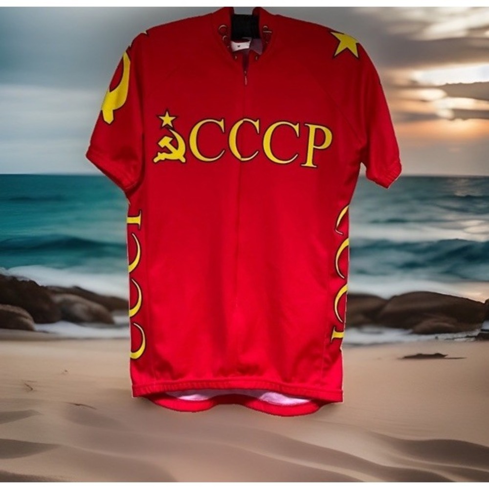 World Jerseys Men's Medium Short Sleeve 3/4 Zip CCCP Cycling Shirt Red Active